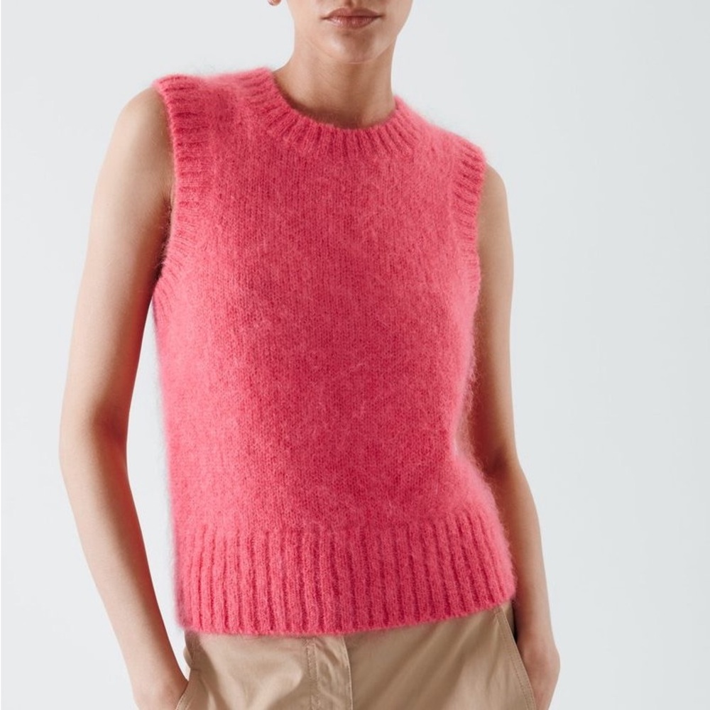 COS Mohair Knitted Cropped Vest In Bright Pink